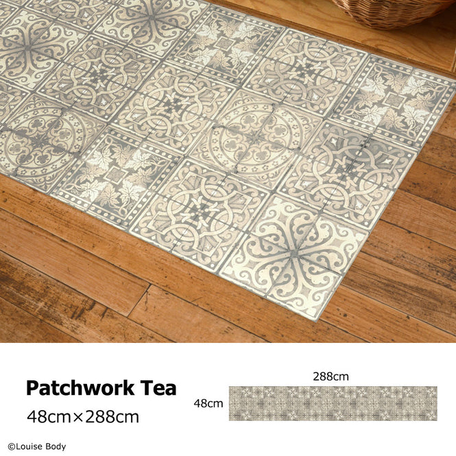拭ける キッチンマット【Sheete me!】Louise Body / Patchwork Tea(288cm×48cm)