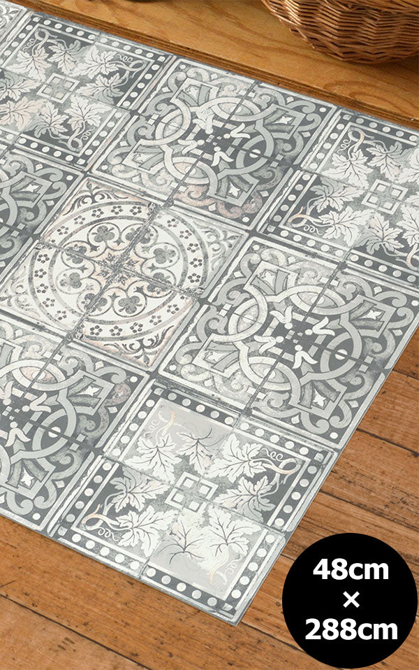 拭ける キッチンマット【Sheete me!】Louise Body / Patchwork Grey(288cm×48cm)