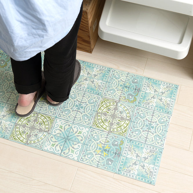 拭ける キッチンマット【Sheete me!】Louise Body / Patchwork Jade(288cm×48cm)