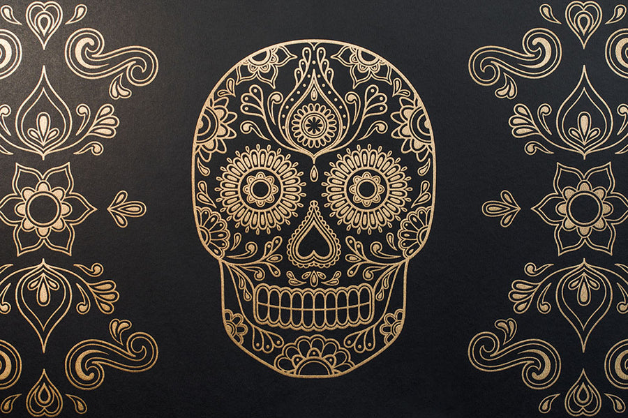 【限定数】【切売m単位】 Anatomy Boutique / Day of the Dead Sugar Skull Wallpaper Black & Gold