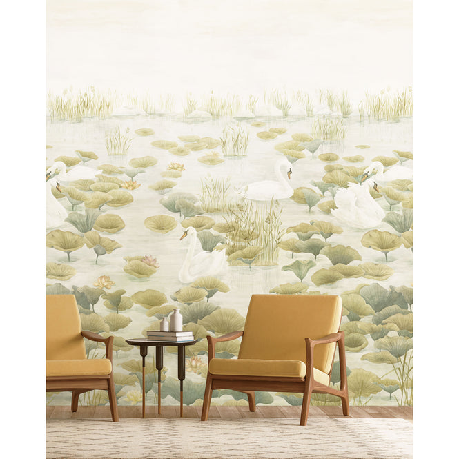Sian Zeng / Swan Lake Mural Wallpaper / Green SwanGreen 【3パネル1セット】