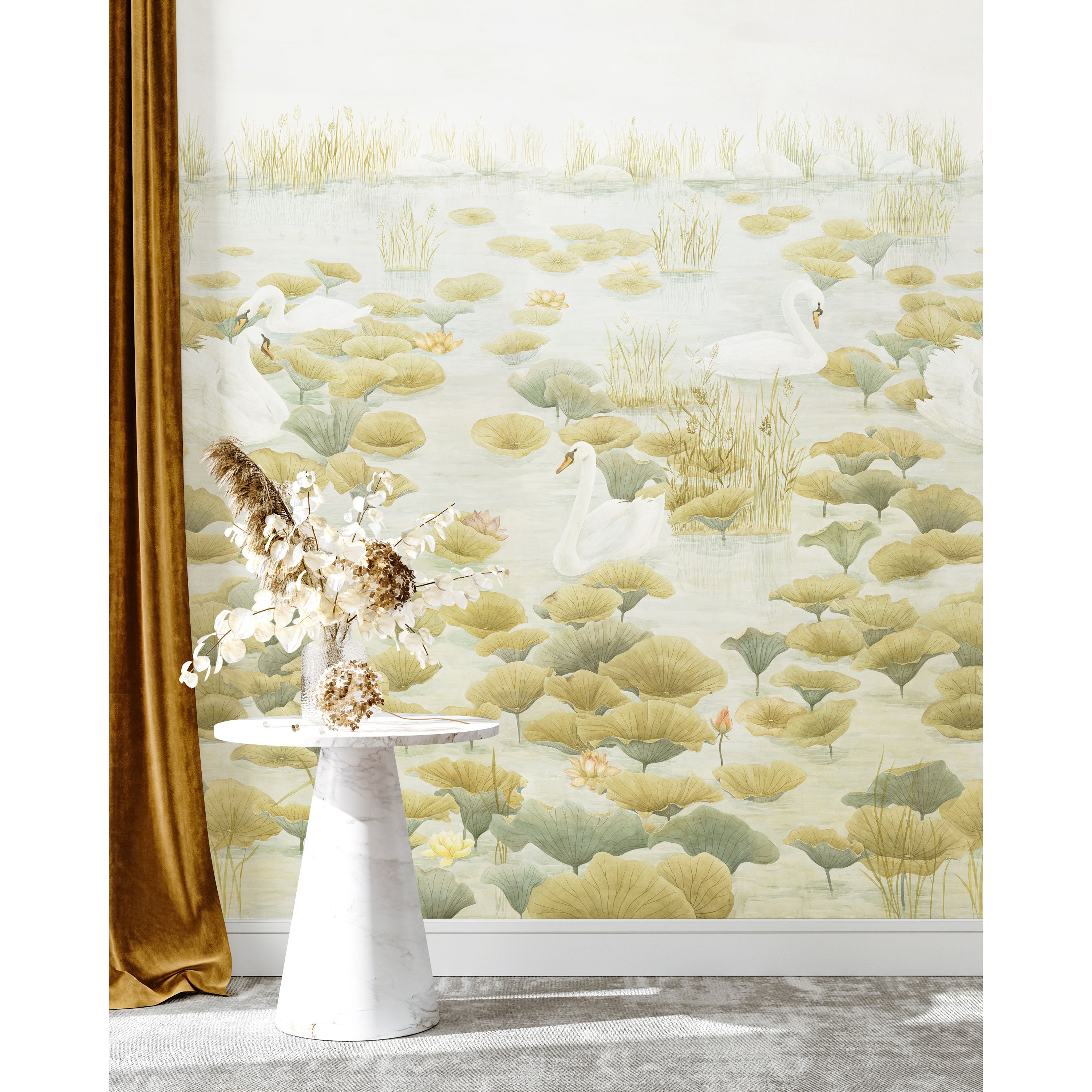 Sian Zeng / Swan Lake Mural Wallpaper / Green SwanGreen 【3パネル1