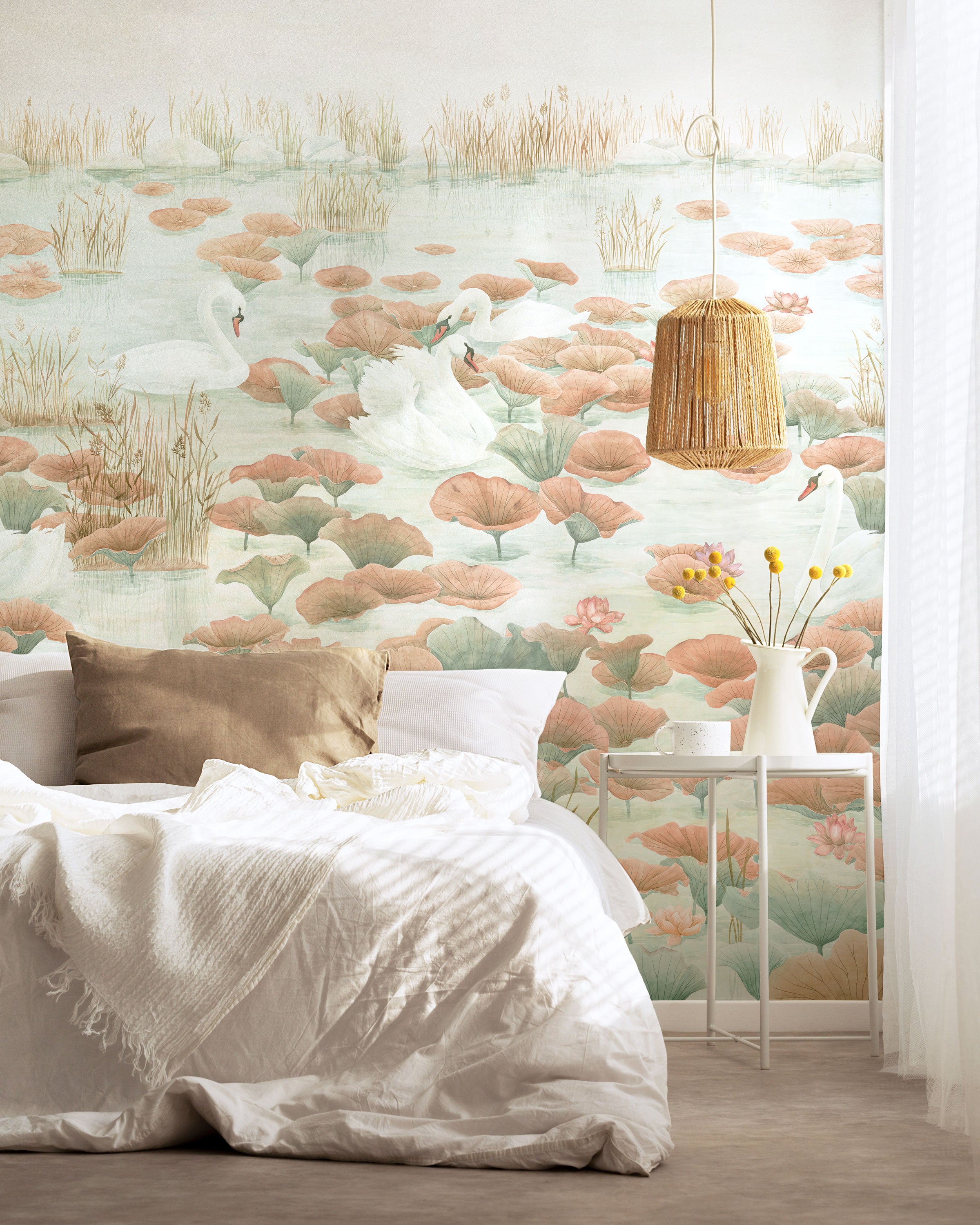 Sian Zeng / Swan Lake Mural Wallpaper / Terracotta SwanTerracotta