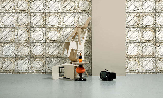 NLXL MONOCHROME WALLPAPER LARGE WHITE BROOKLYN TINS WALLPAPER BY MERCI TIN-09