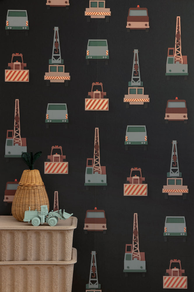 studio ditte / Crane truck wallpaper / dark【2パネル1セット】