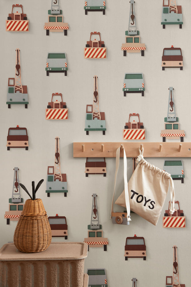 studio ditte / Crane truck wallpaper / light grey【2パネル1セット】