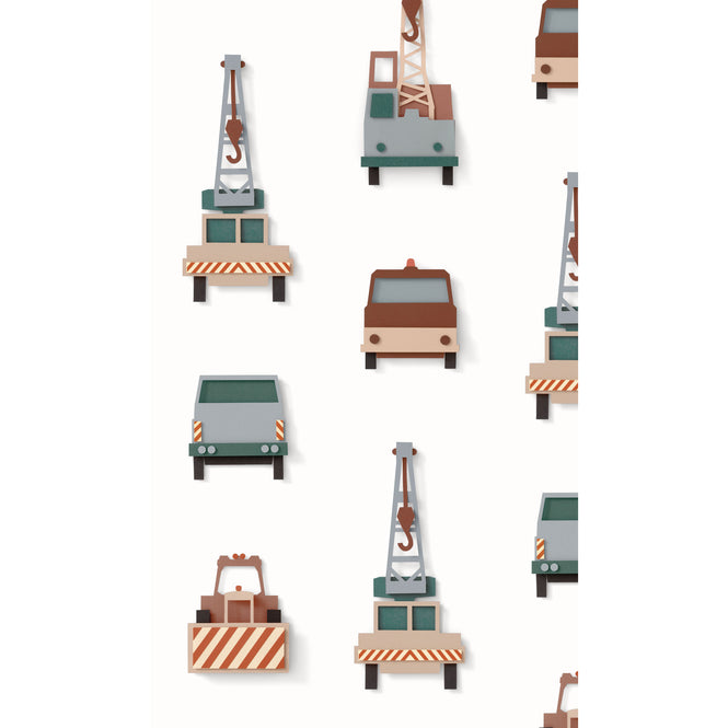 studio ditte / Crane truck wallpaper / white【2パネル1セット】