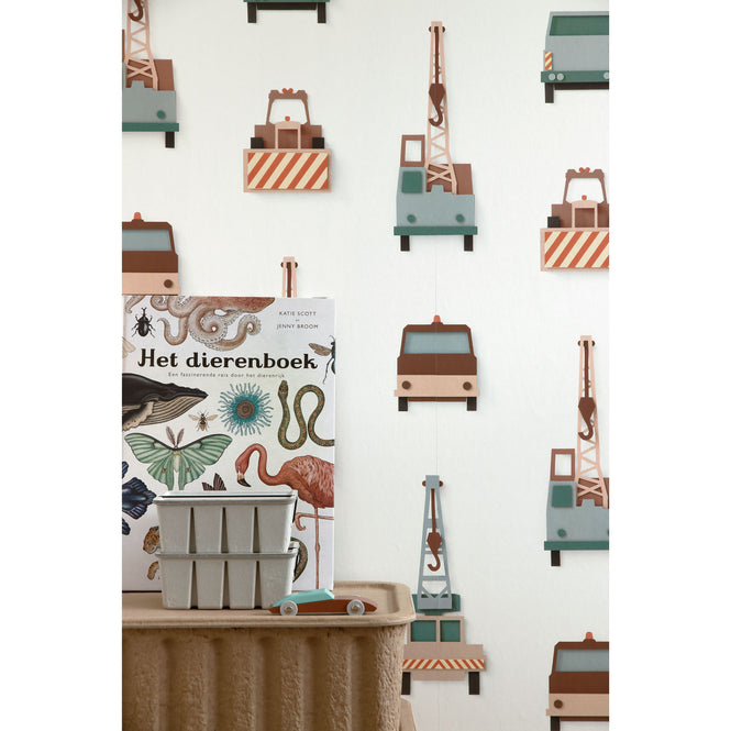studio ditte / Crane truck wallpaper / white【2パネル1セット】