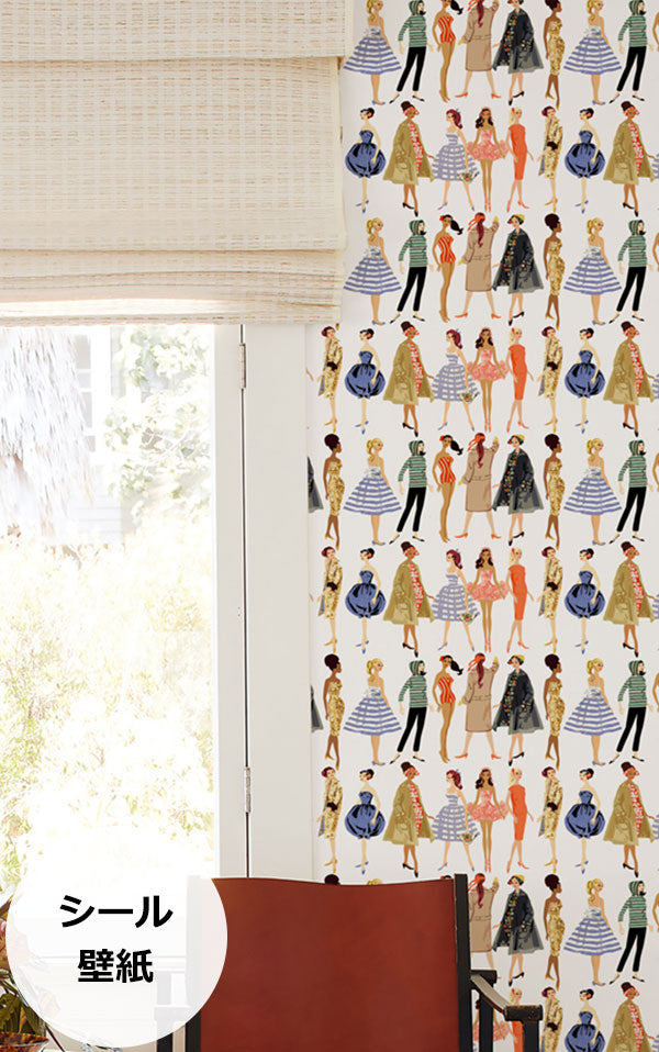 はがせる シール壁紙 wallshoppe / Barbie x wallshoppe / Vintage Illustration Cream