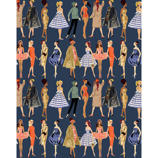 はがせる シール壁紙 wallshoppe / Barbie x wallshoppe / Vintage Illustration Navy
