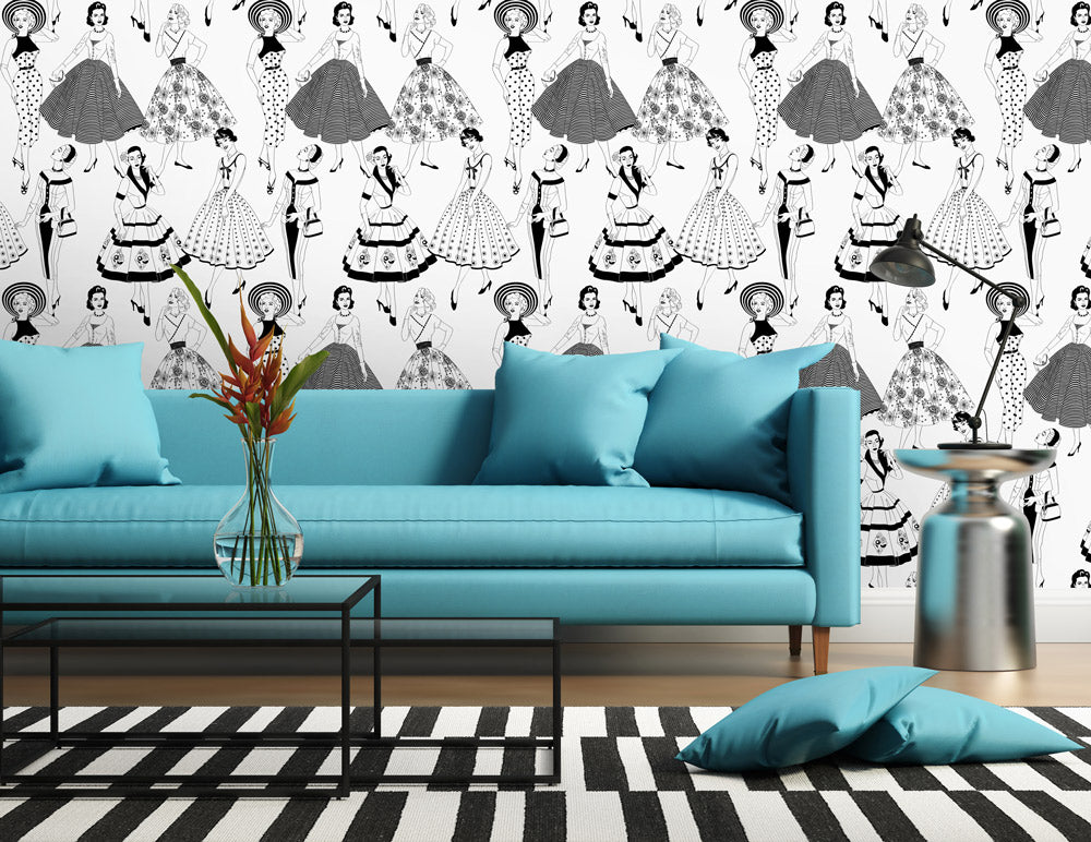 Dupenny Vintage Dress Wallpaper B&W | 輸入壁紙専門店 WALPA