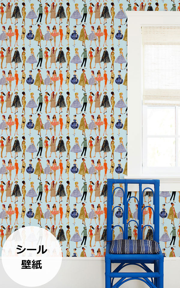 はがせる シール壁紙 wallshoppe / Barbie x wallshoppe / Vintage Illustration Pale Blue
