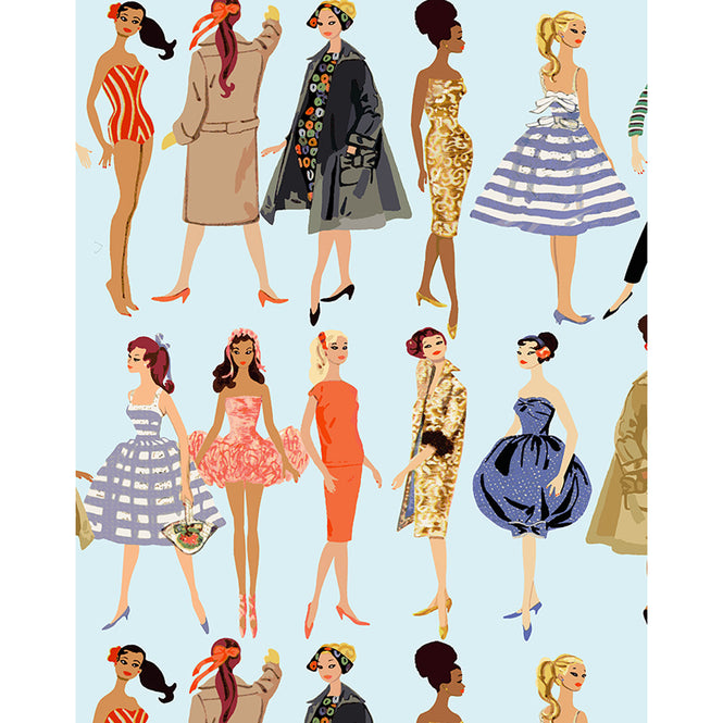 はがせる シール壁紙 wallshoppe / Barbie x wallshoppe / Vintage Illustration Pale Blue