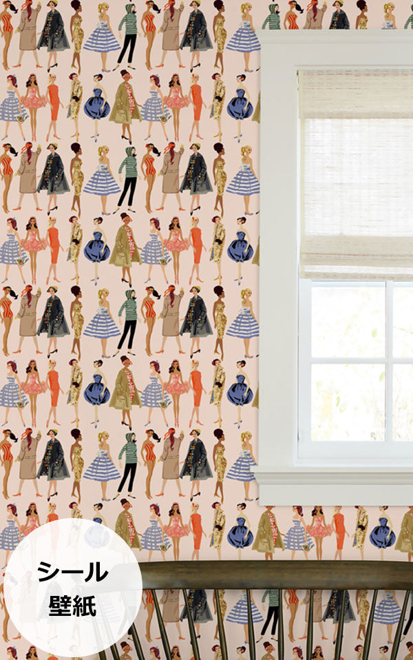 はがせる シール壁紙 wallshoppe / Barbie x wallshoppe / Vintage Illustration Peach