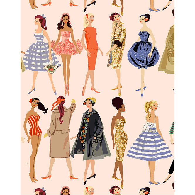はがせる シール壁紙 wallshoppe / Barbie x wallshoppe / Vintage Illustration Peach