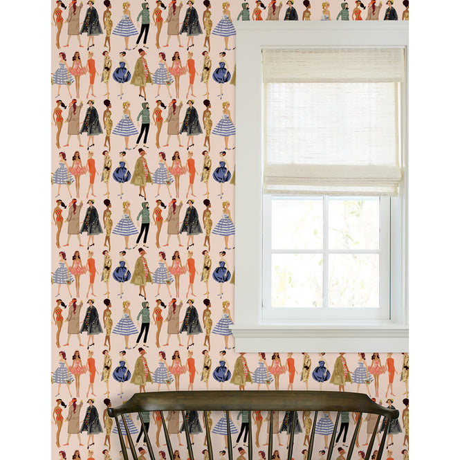 はがせる シール壁紙 wallshoppe / Barbie x wallshoppe / Vintage Illustration Peach