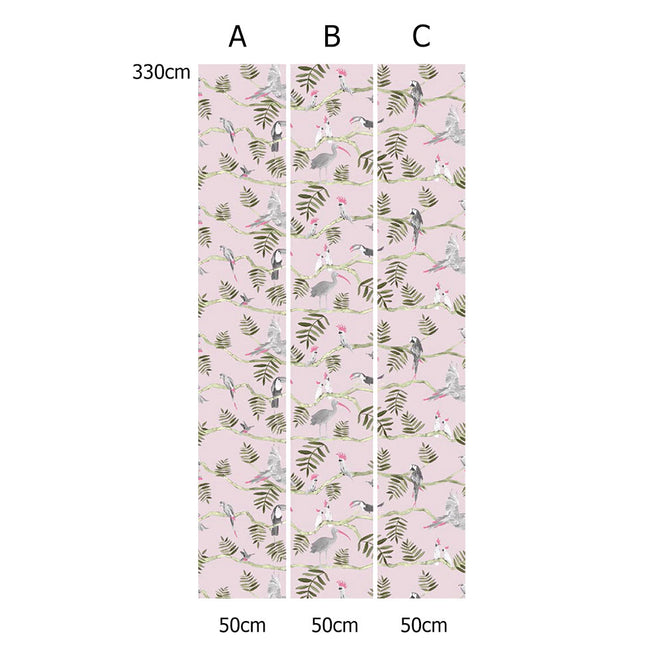 KARIOKAS / PANTANAL Grey and Pink Toucan WallP-PANT-PinkGrey-02