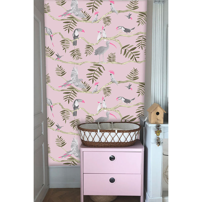 KARIOKAS / PANTANAL Grey and Pink Toucan WallP-PANT-PinkGrey-02