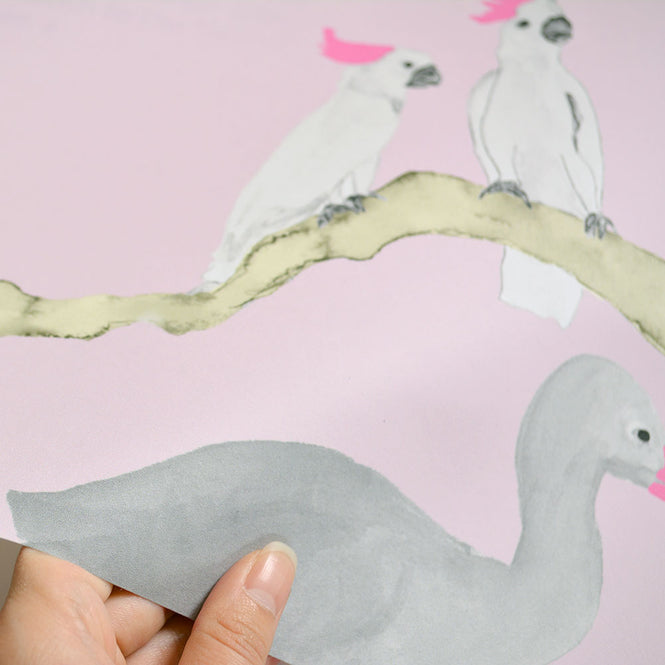 KARIOKAS / PANTANAL Grey and Pink Toucan WallP-PANT-PinkGrey-02