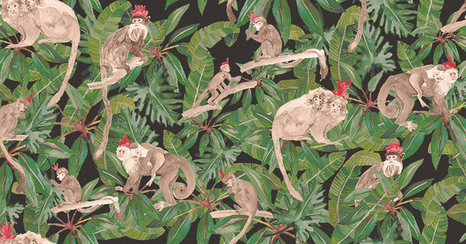 KARIOKAS / TRIBU Brown Monkeys on Black WallP-TRIB-Brown-01