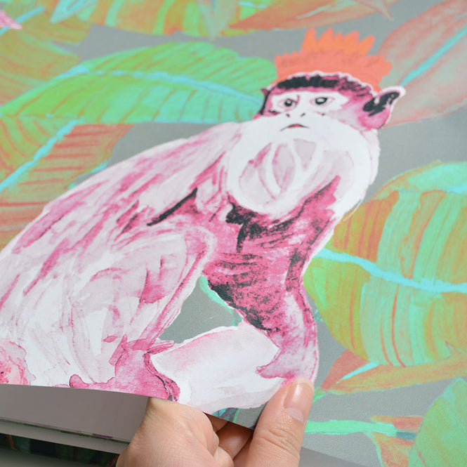 KARIOKAS / TRIBU Pink Monkeys WallP-TRIB-PinkGreen-02